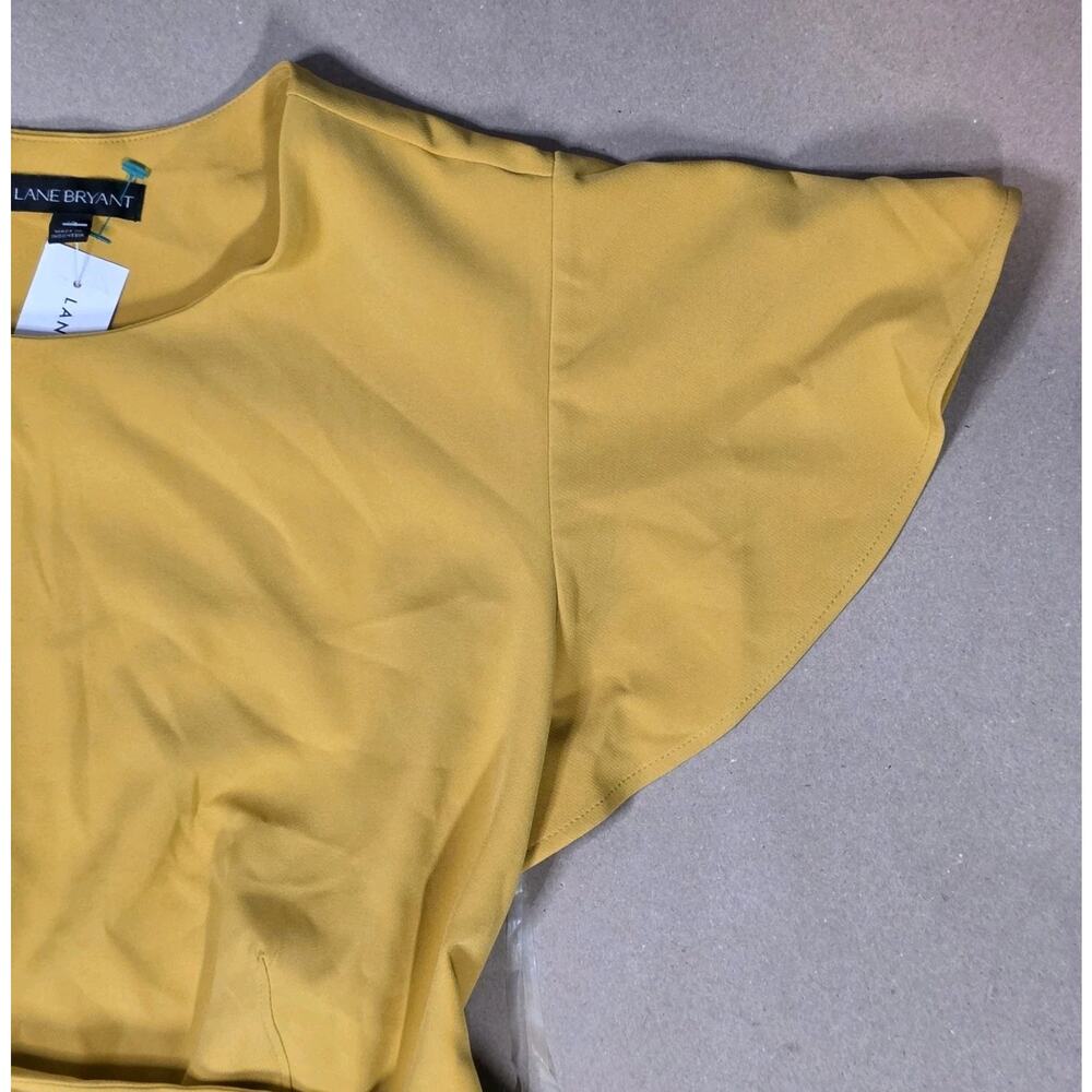 Lane Bryant 18 Lena Seamed Wide Leg Jumpsuit Flutter Sleeve mustard Belted NWT - Picture 3 of 13